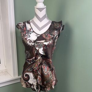 Signature by Larry Levine Brown and Cream Paisley Blouse small